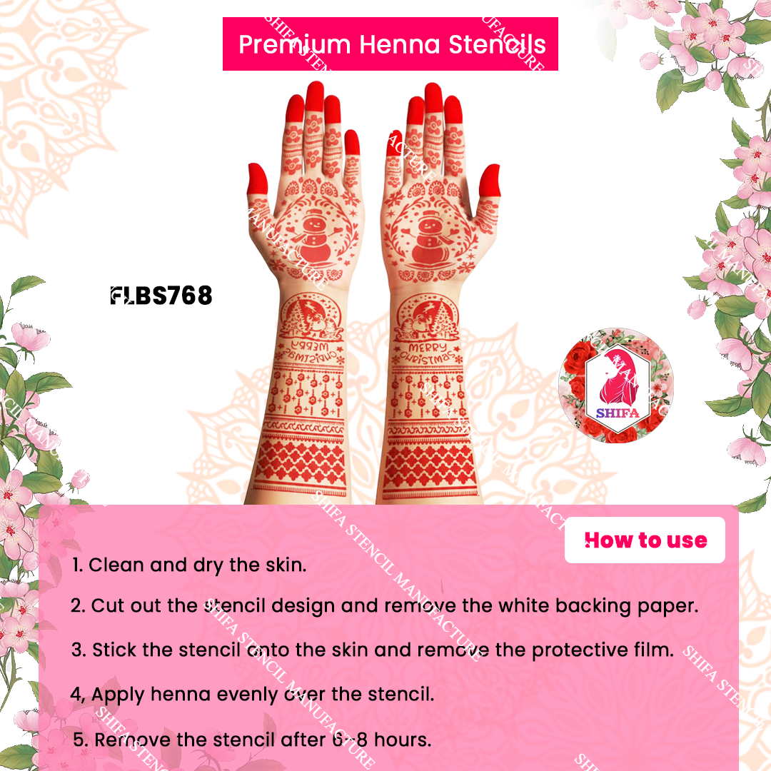 FLBS 768 Winter Wonderland Design Double Hand Henna Stencil